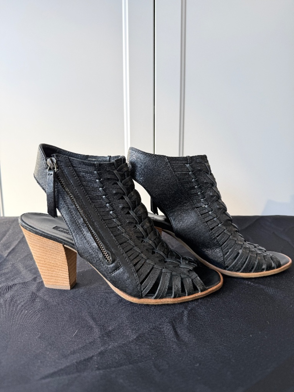 Paul Green black leather woven sandal